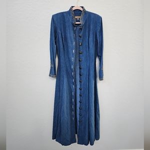 Double D Ranch Denim Jacket Duster Medium Long Sleeve Embellished Button Down